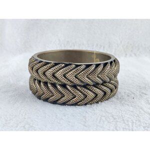 Brass Bangle Bracelet Weave Braid Chevron Pattern Double Row Vintage Boho Jewelr